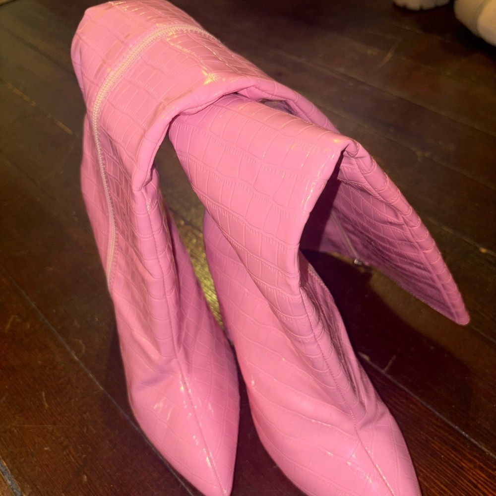 Fashion Nova Pink Croc-Patterned Heeled Boots